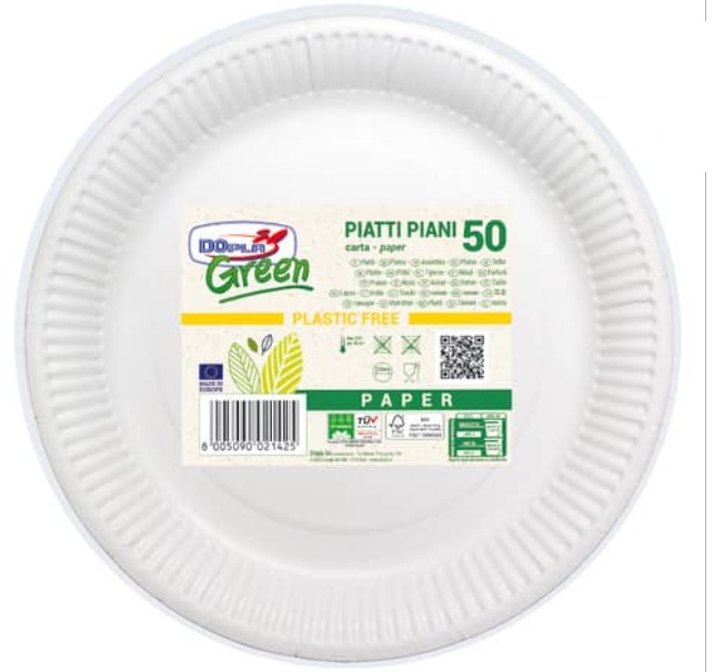 Piatti piani carta fibra vergine Dopla Green - &Oslash; 230 mm bianco - conf. 50 pz Foto prodotto